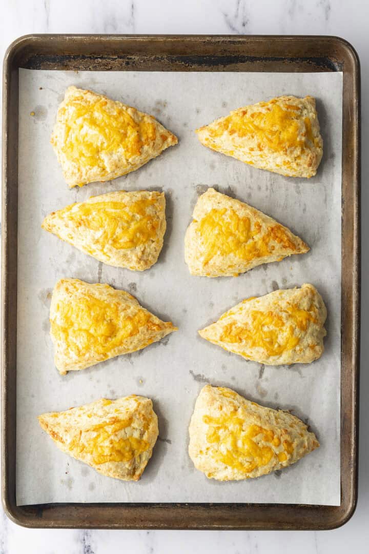 Baked scones on a sheet pan
