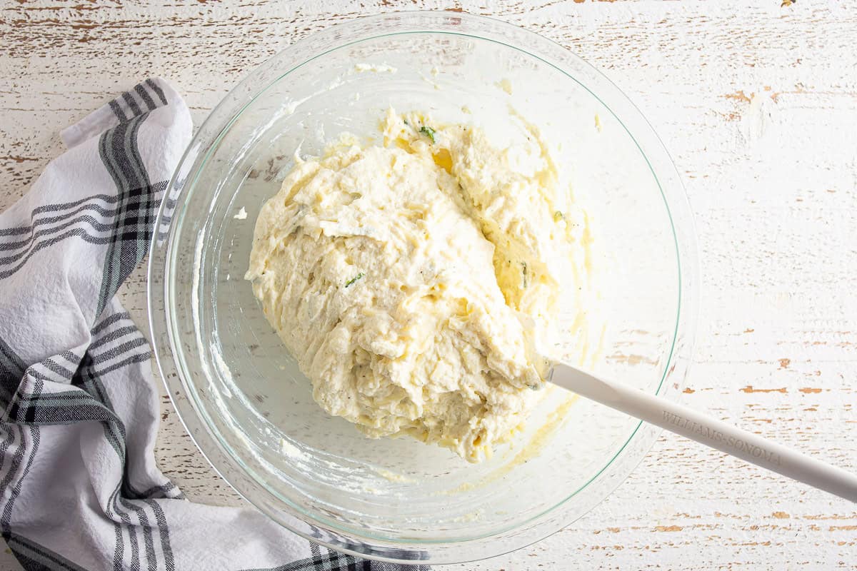 Filling mixture for stuffed shells after being mixed together