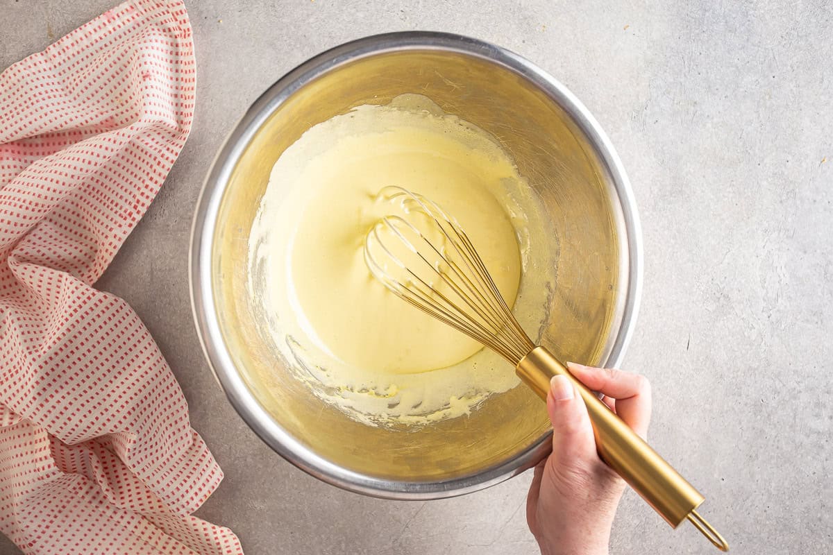 Cooked egg yolks and sugar after being whisked.