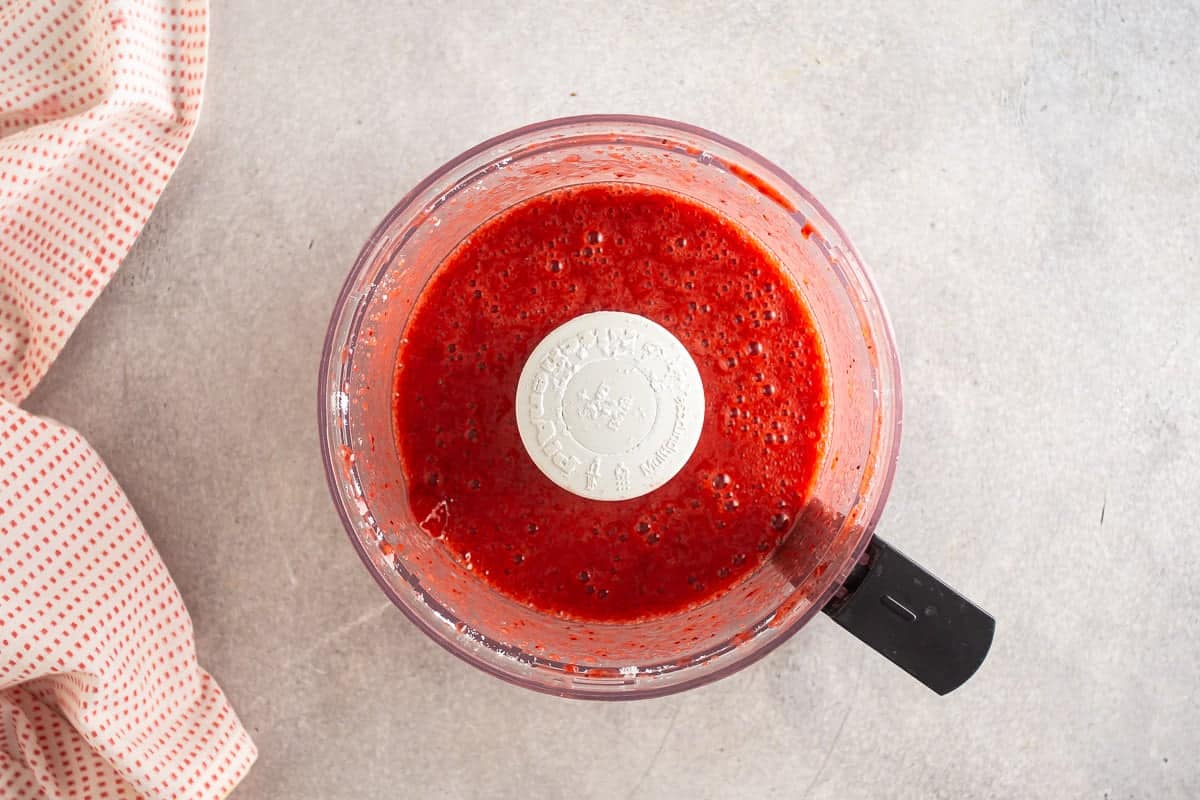 Strawberry mixture after being mixed.