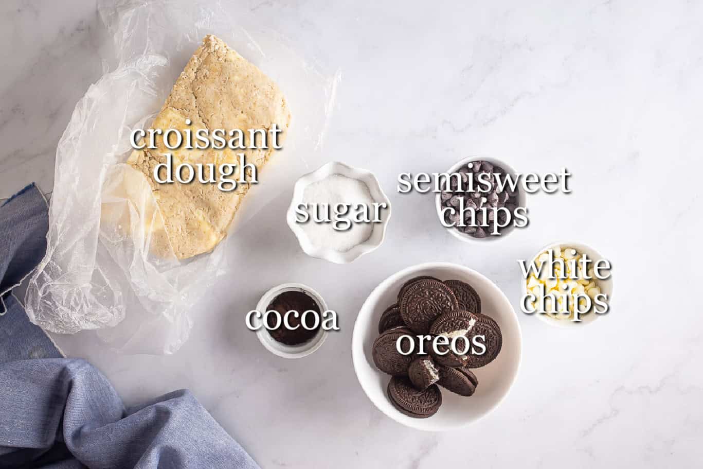 Ingredients for a cookie croissant swirl in separate containers