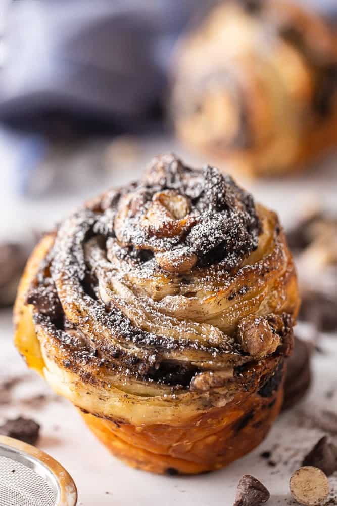 Cookie croissant with layers of chocolate