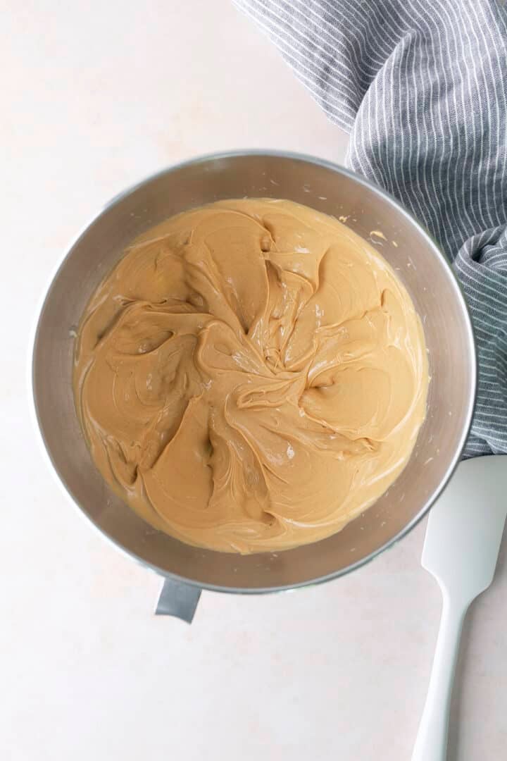 Butter, sugar and peanut butter in a bowl