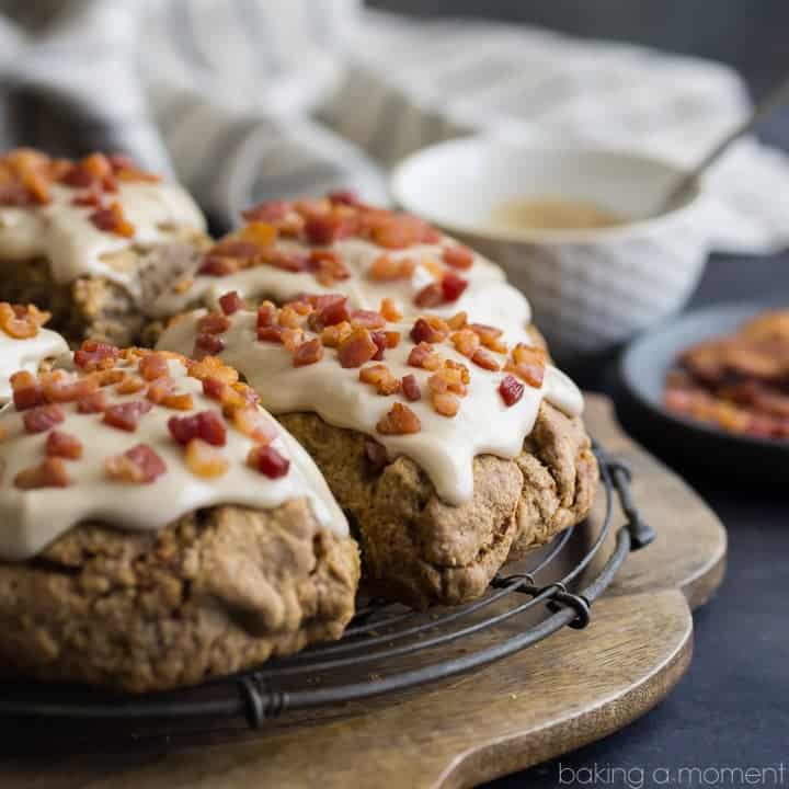 Cinnamon Peanut Butter Chip Scones with Maple Bacon Glaze
