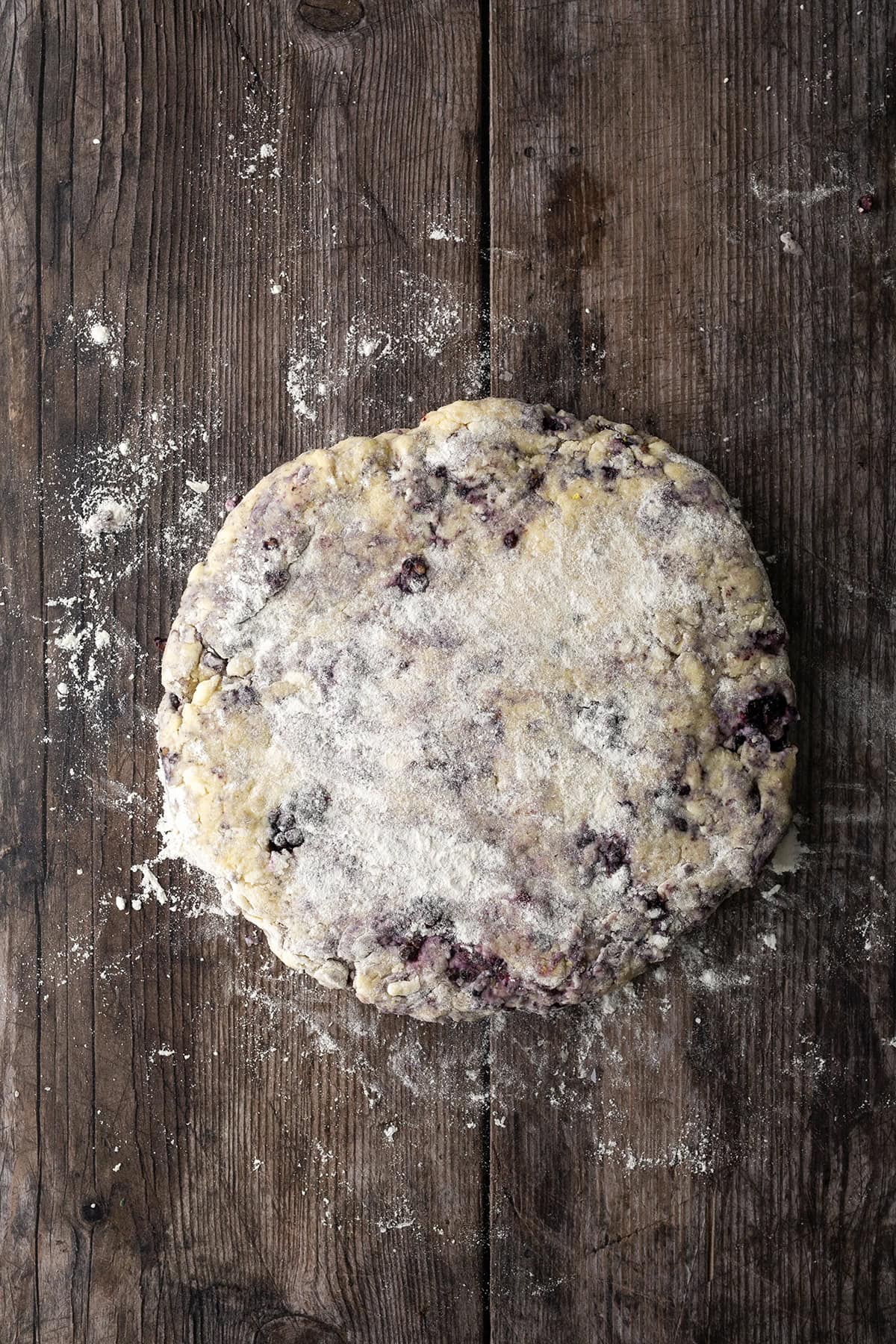 Dough shaped into a round disc