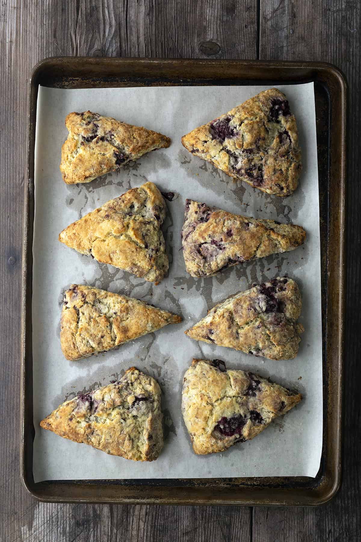 Baked scones on a sheet pan