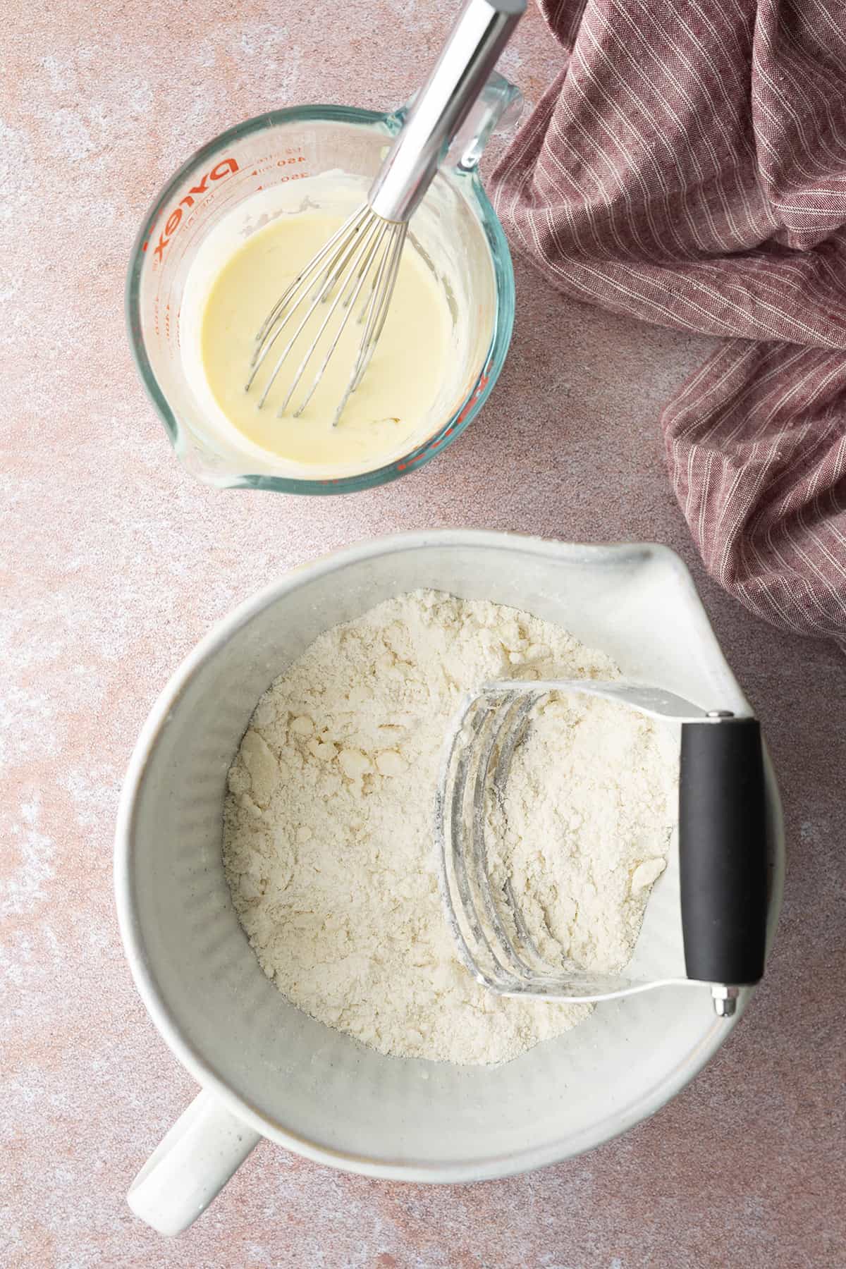 Dry ingredients in a bowl for cherry scones