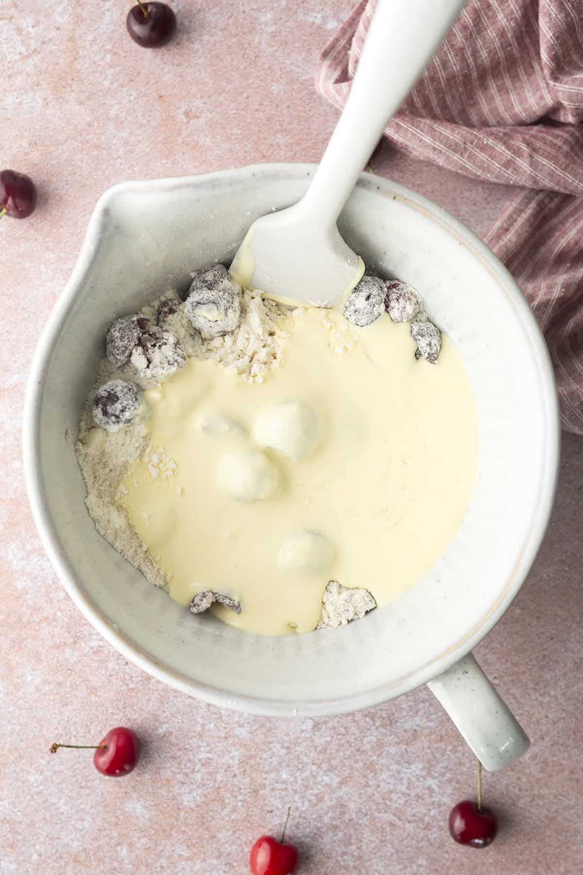 Wet ingredients added to bowl