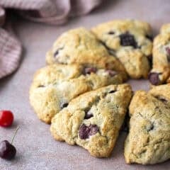 Cherry scones on a pink surface