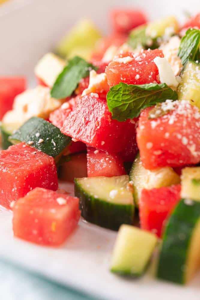 Close-up of watermelon salad.