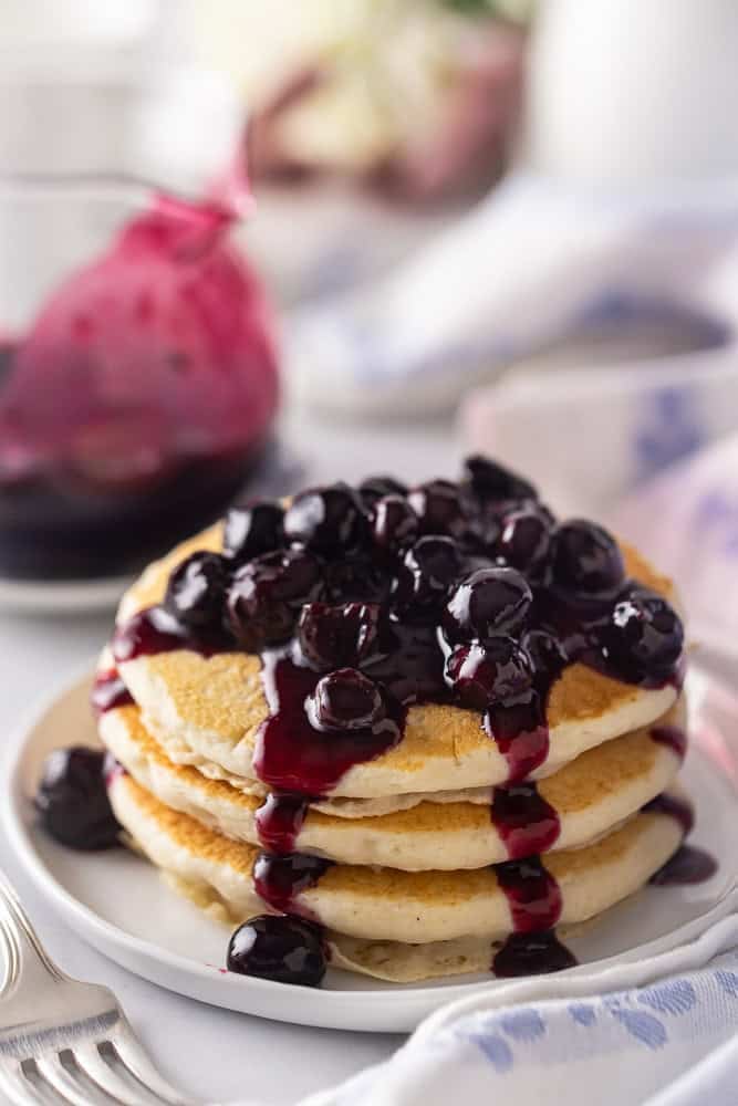 Blueberry syrup on pancakes