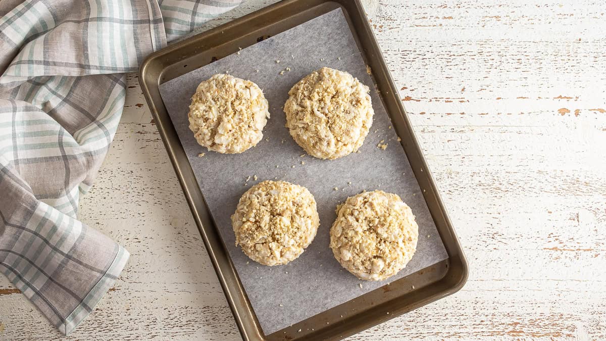 crab cake patties being chilled