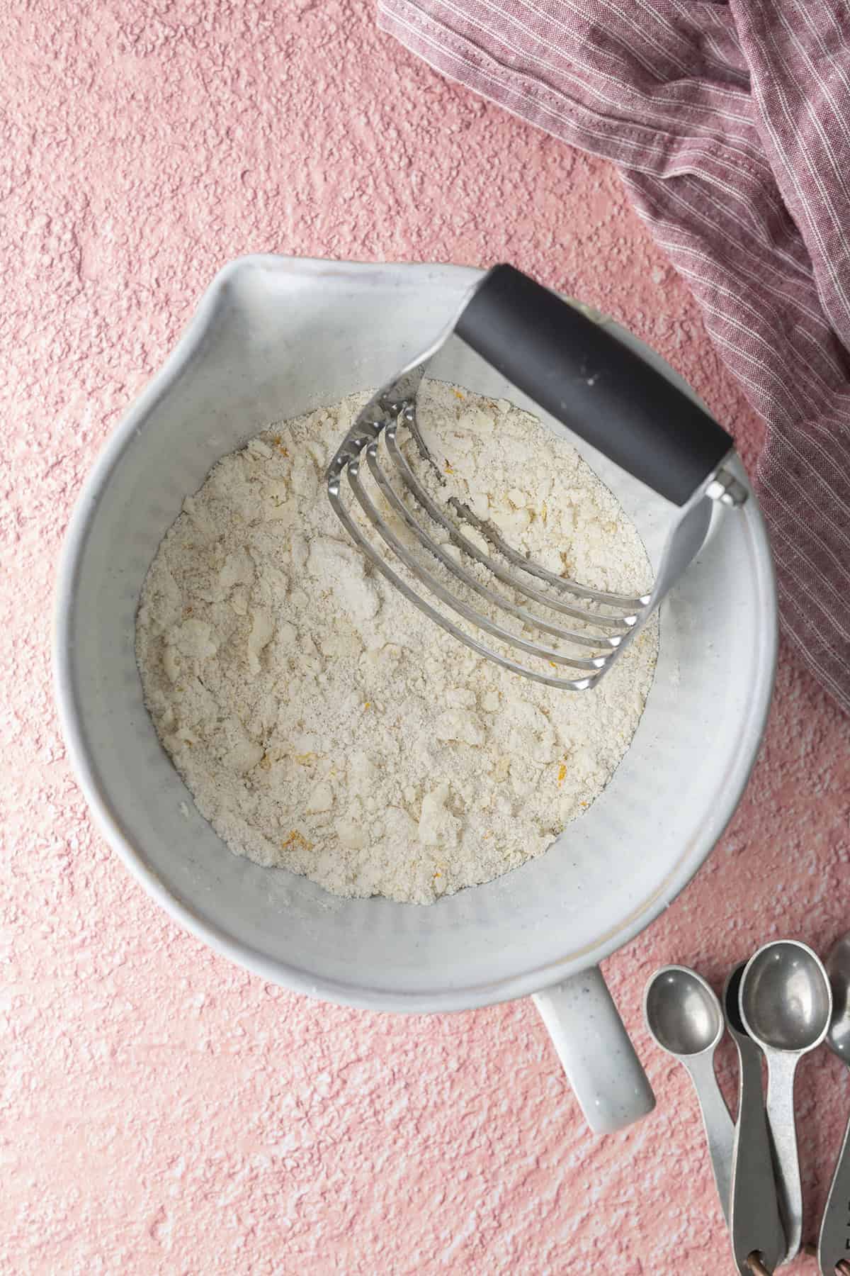 Dry ingredients and butter in a bowl