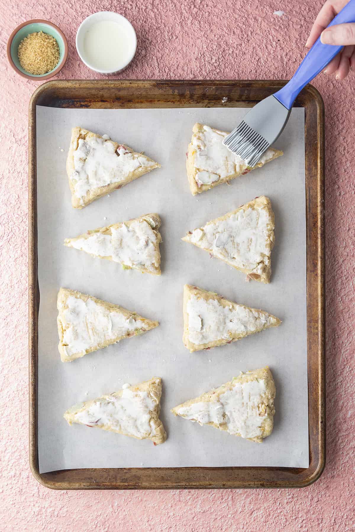 Cream brushed on scone dough