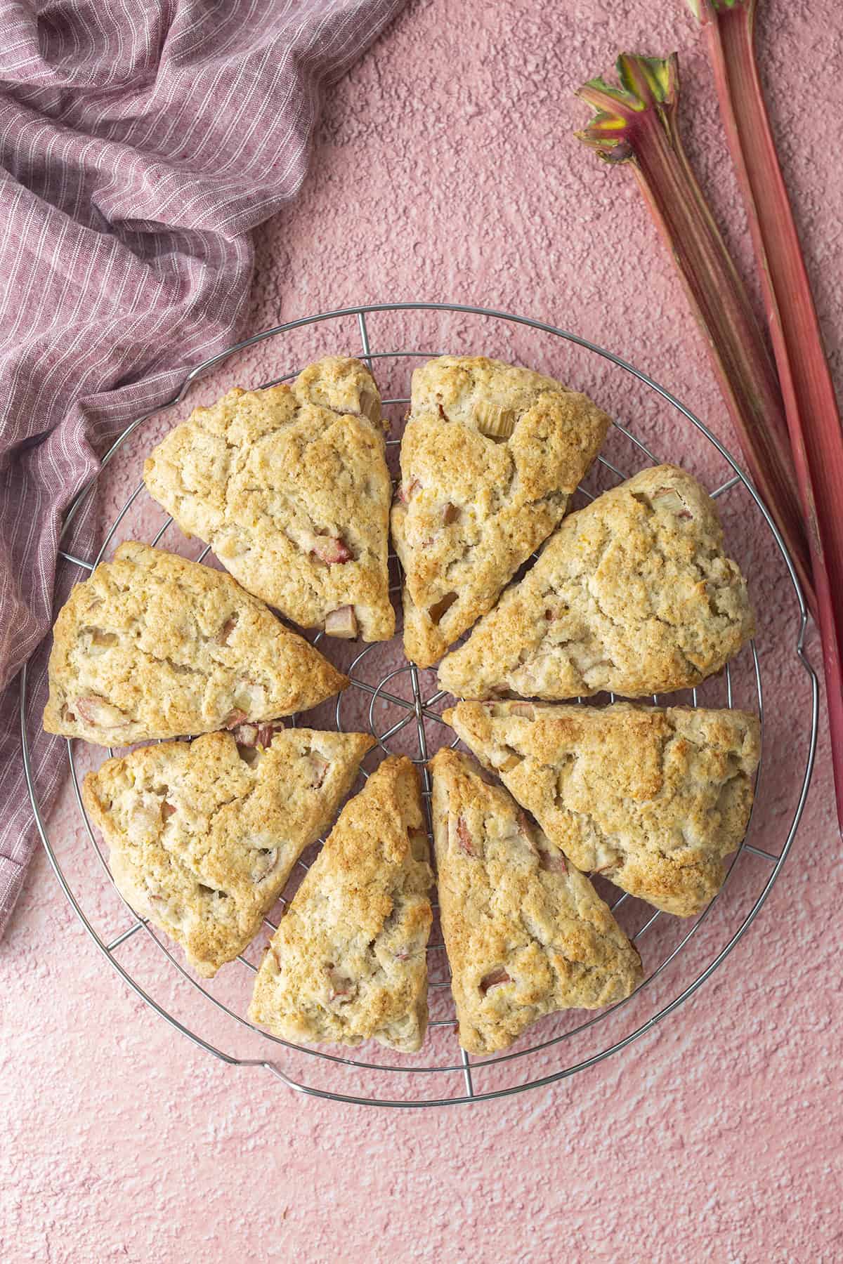 Rhubarb Scones on a cooling rack