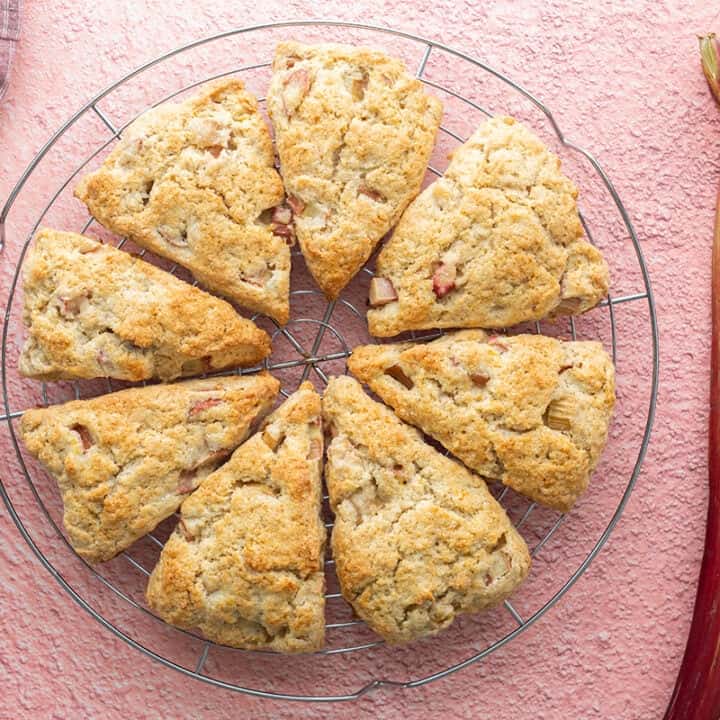 Rhubarb Scones on a cooling rack