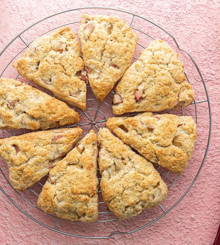 Rhubarb Scones on a cooling rack