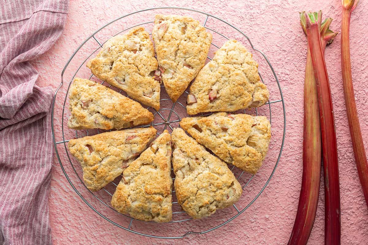 Rhubarb Scones on a cooling rack