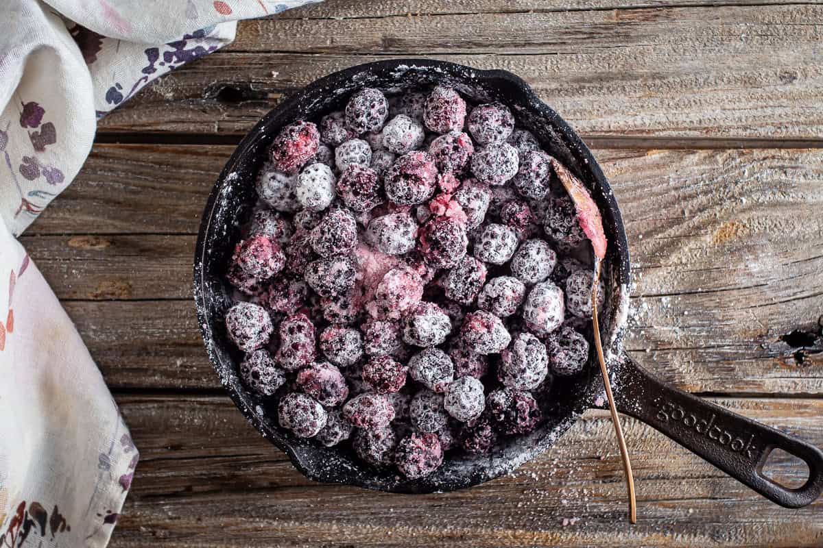 Blackberries coated in cornstarch and sugar.