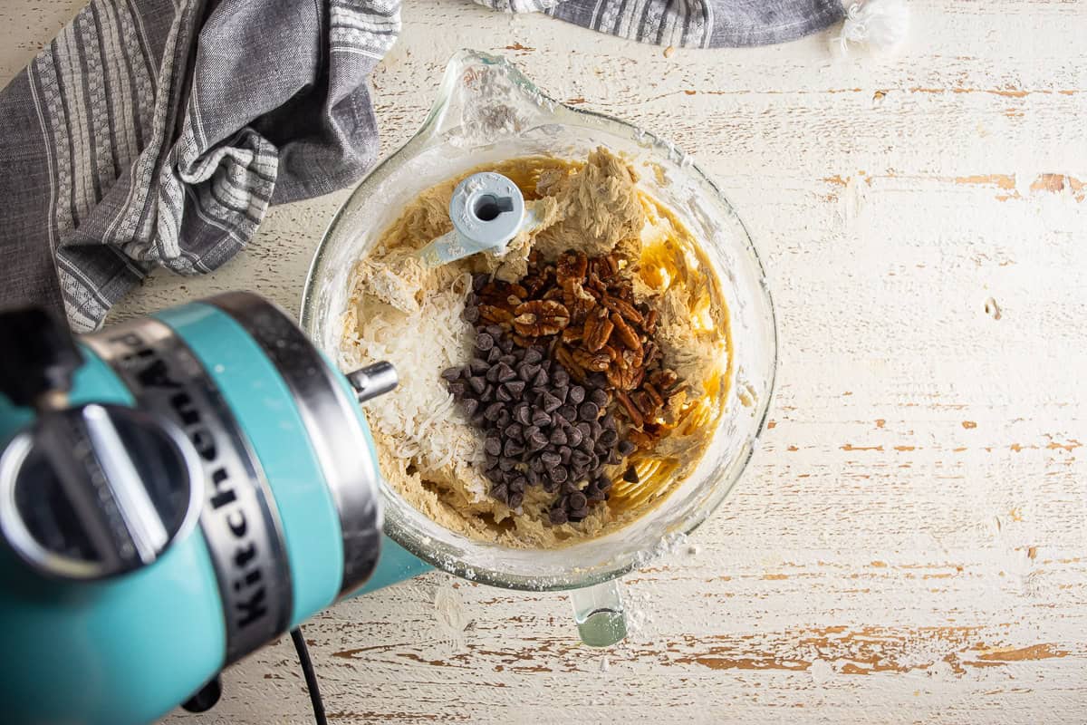 Adding mix-ins to the cowboy cookie dough