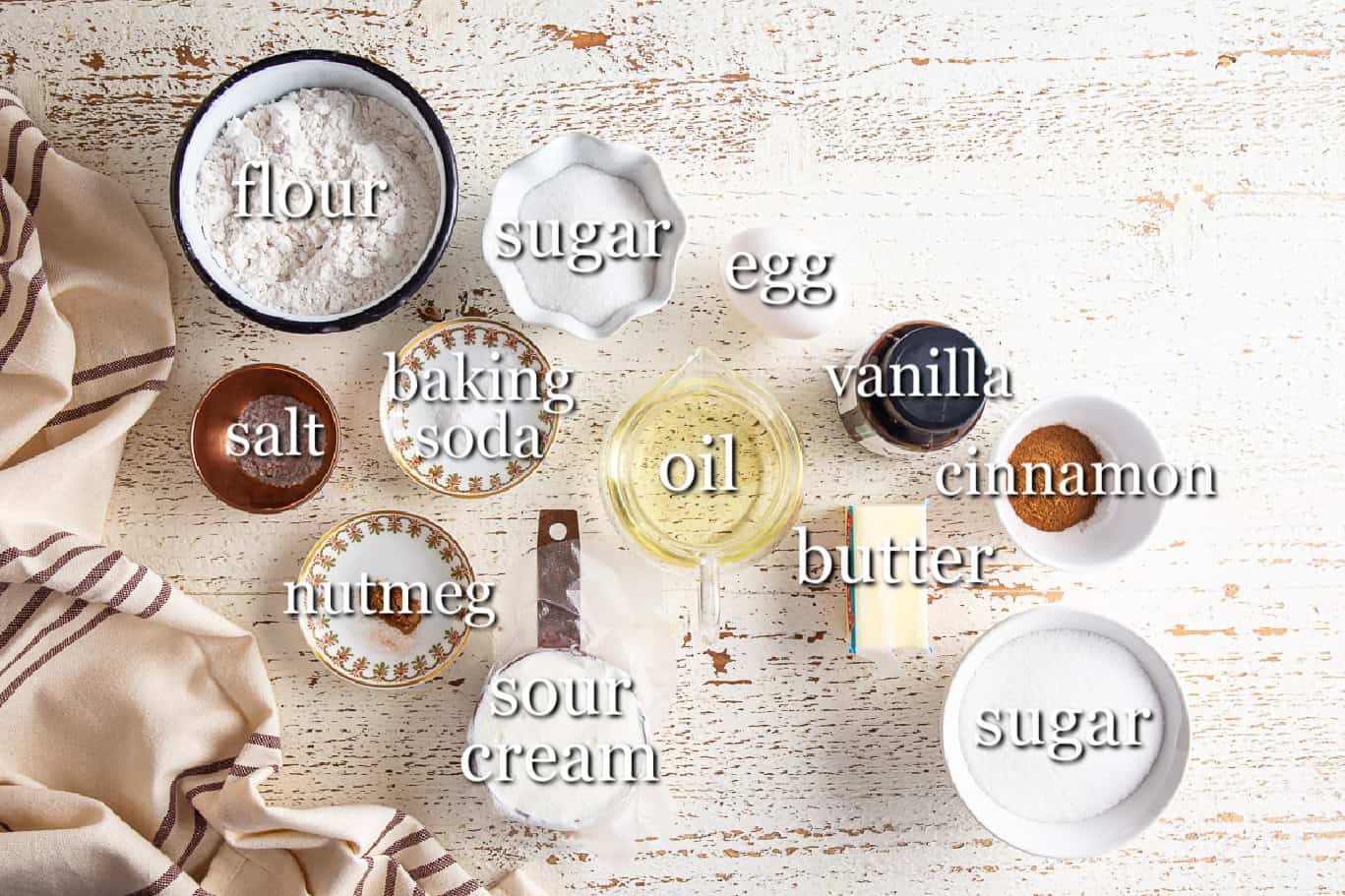 Ingredients for baked cinnamon sugar donuts