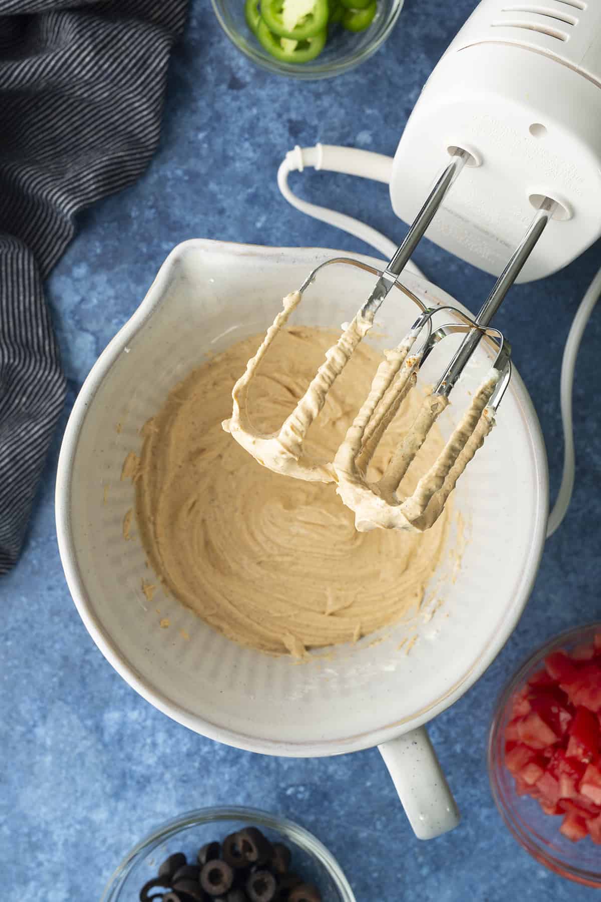 Ingredients combined with a hand mixer
