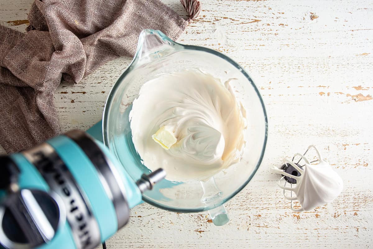Adding butter to the swiss meringue buttercream