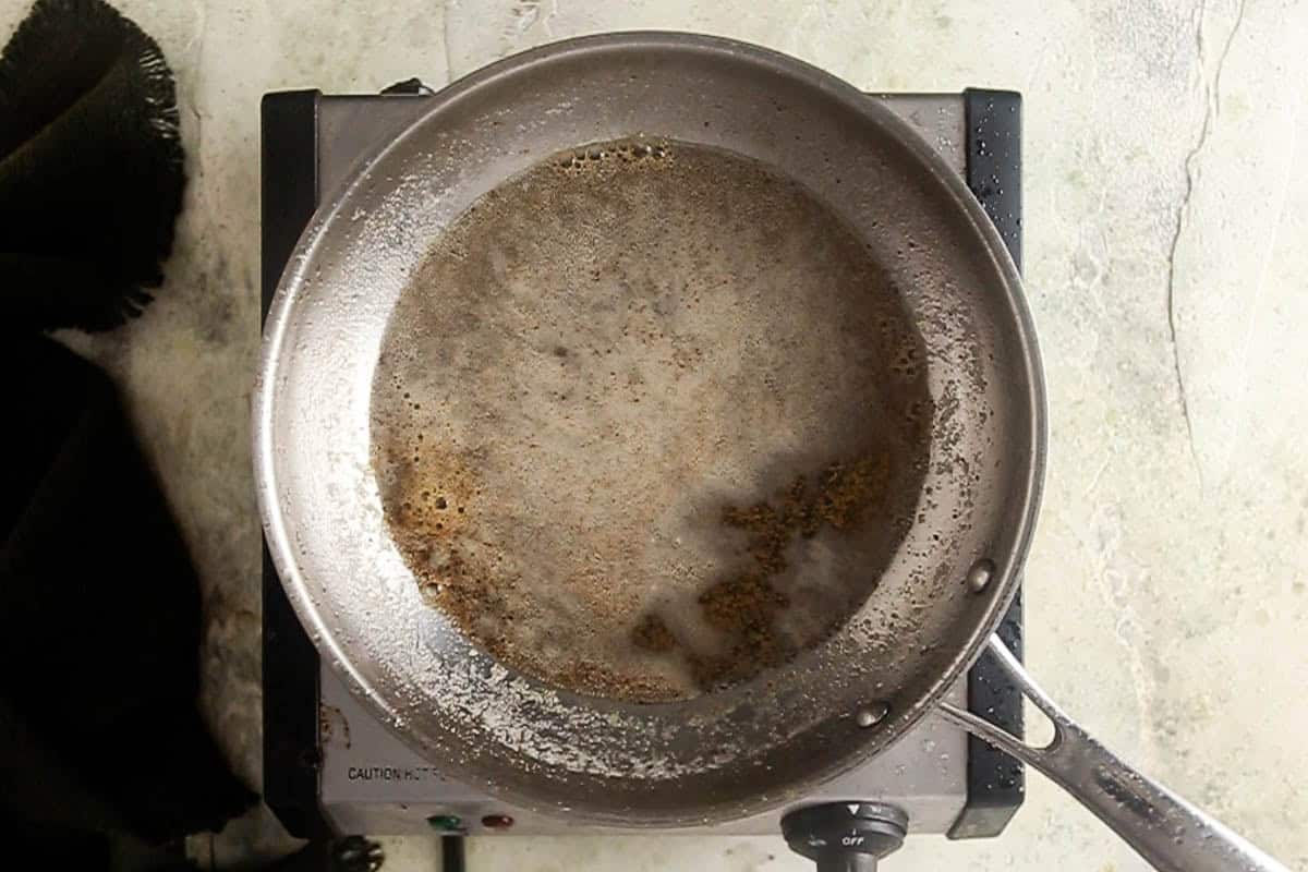 Browning butter for brown butter toffee chocolate chip cookies