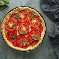 Tomato tart topped with basil